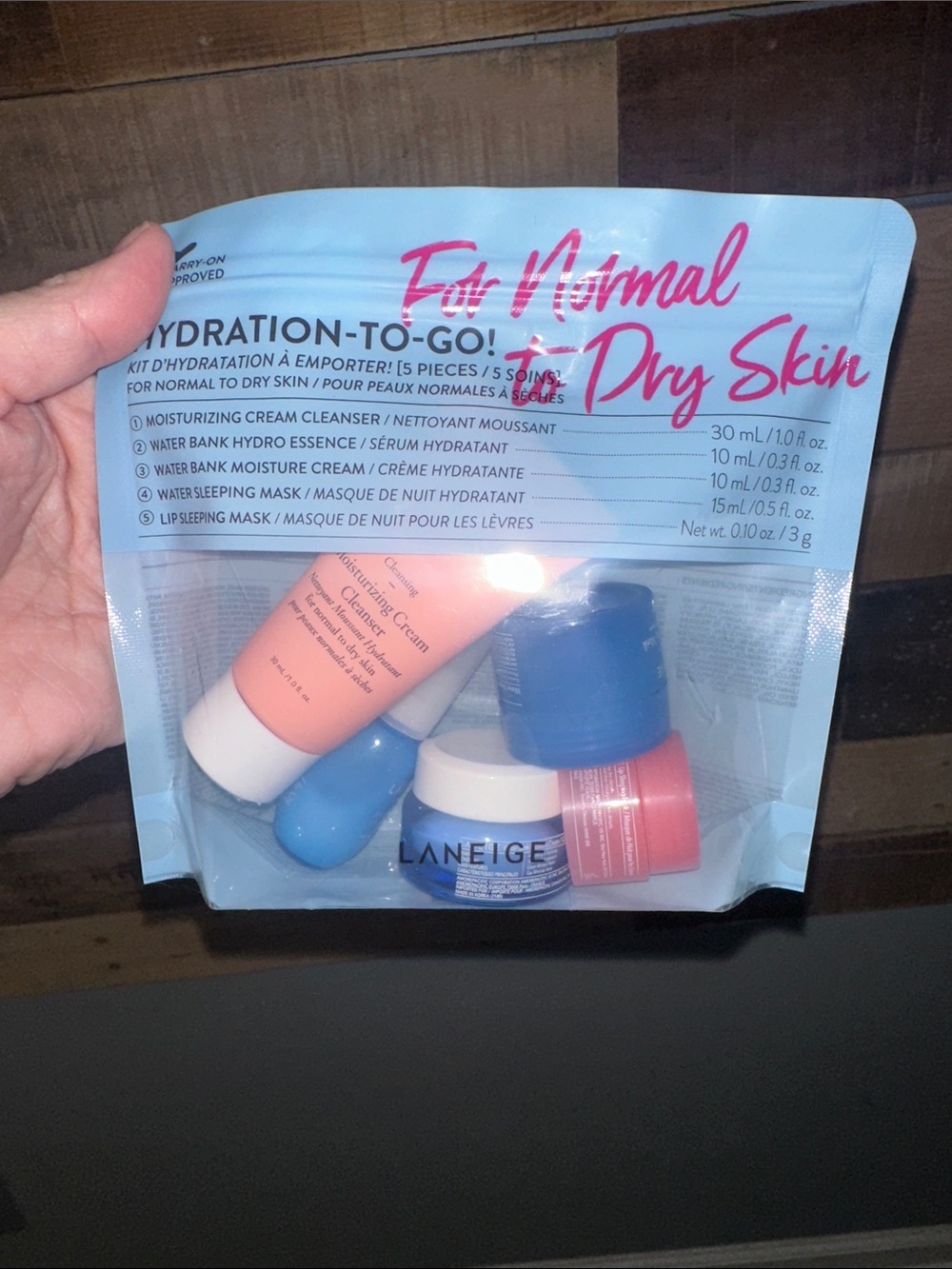 LANEIGE Hydration-To-Go Set in Blue & Pink Travel Pouches